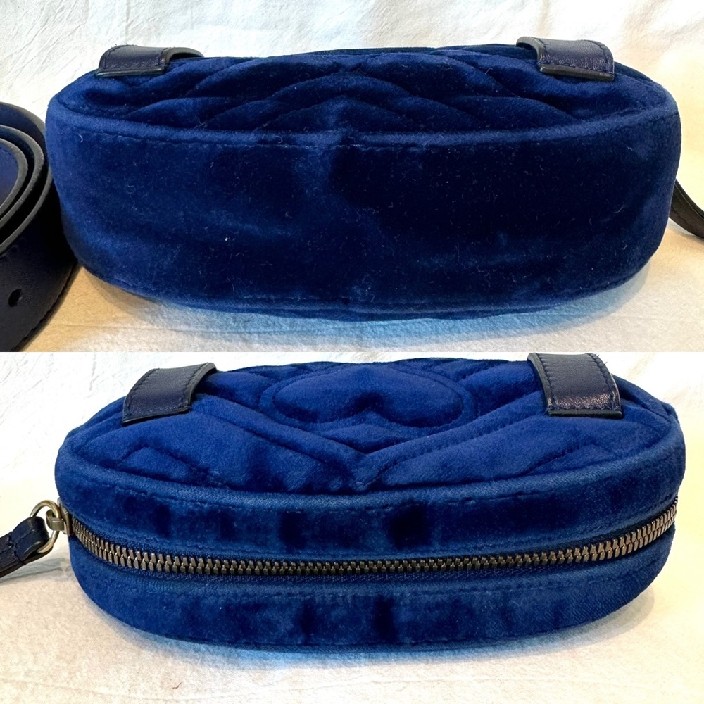 🔴SOLD🔴GUCCI Velvet Matelasse GG Marmont Belt Bag 85 34 Cobalt Blue - Picture 10 of 17